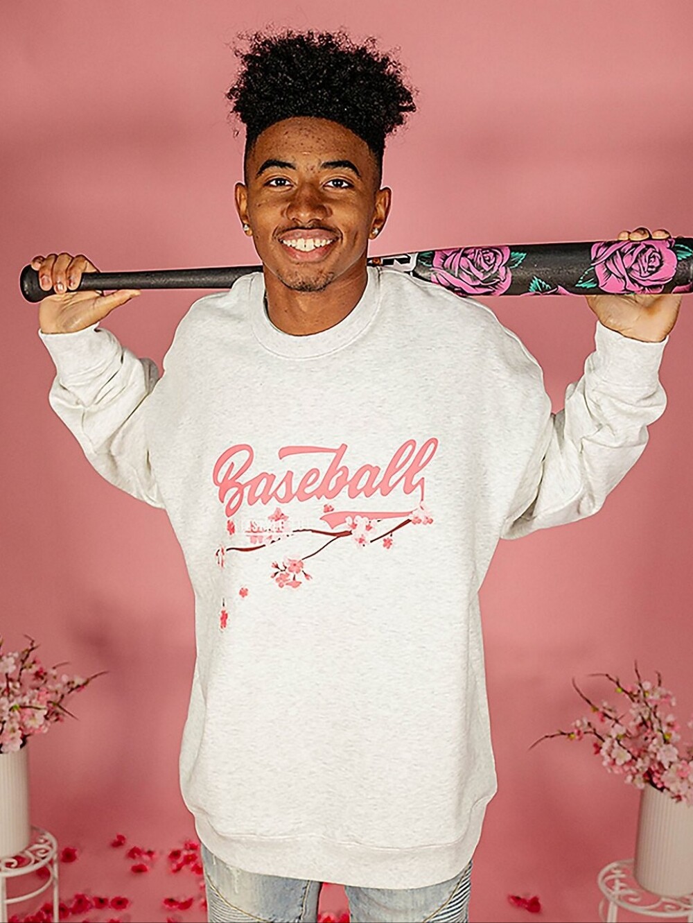 Baseball Lifestyle 101 Men's Cherry Blossom Established Crew Neck Sweatshirt NWT